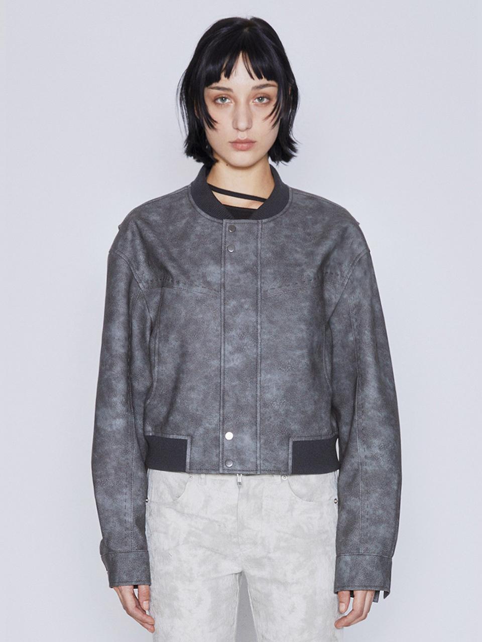 AFTERHOURS Cropped Premium Vegan Leather Bomber Jacket [Charcoal]
