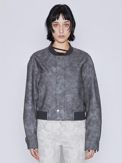 AFTERHOURS Cropped Premium Vegan Leather Bomber Jacket [Charcoal]