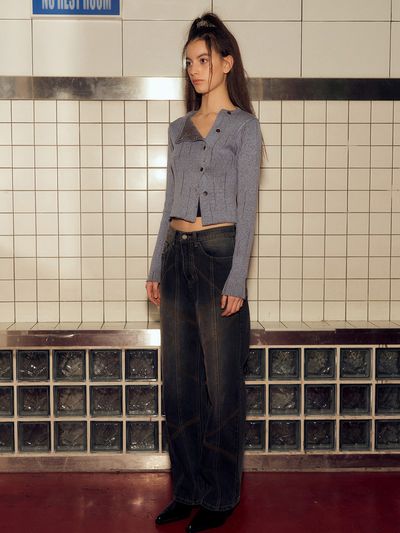 AFTERHOURS Denim Diagonal Stitched Pants_Black