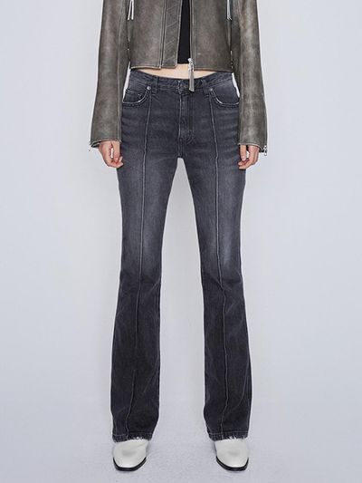AFTERHOURS Denim Pintuck Bootcut High Rise Pants [Grey]