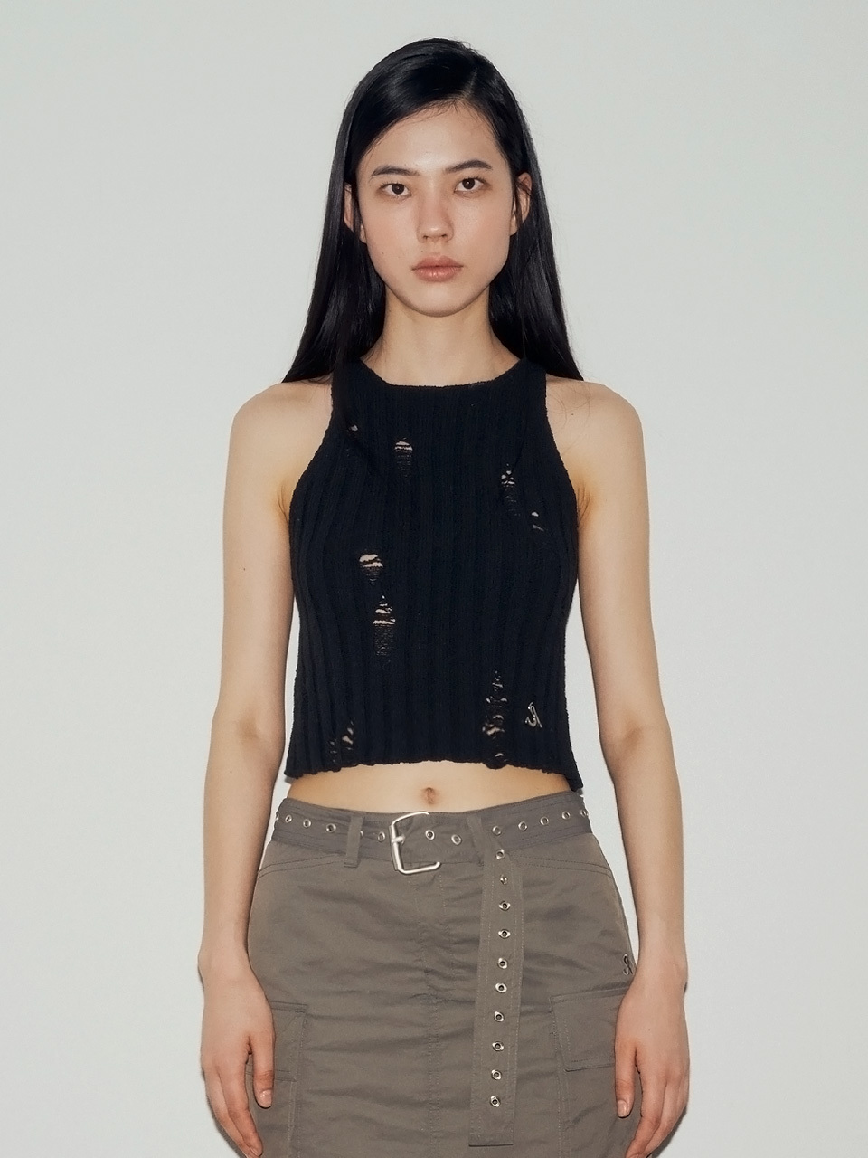 AFTERHOURS Distressed Knit Sleeveless_Charcoal