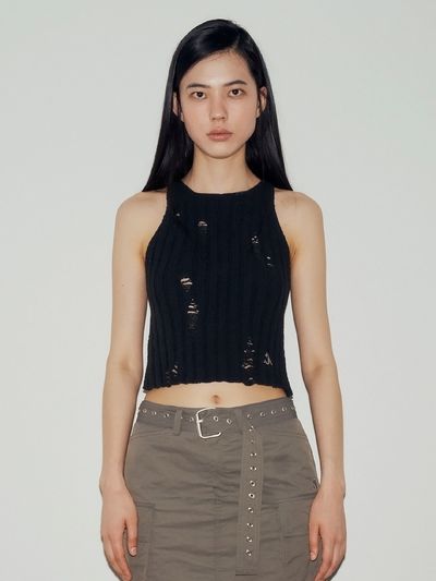AFTERHOURS Distressed Knit Sleeveless_Charcoal