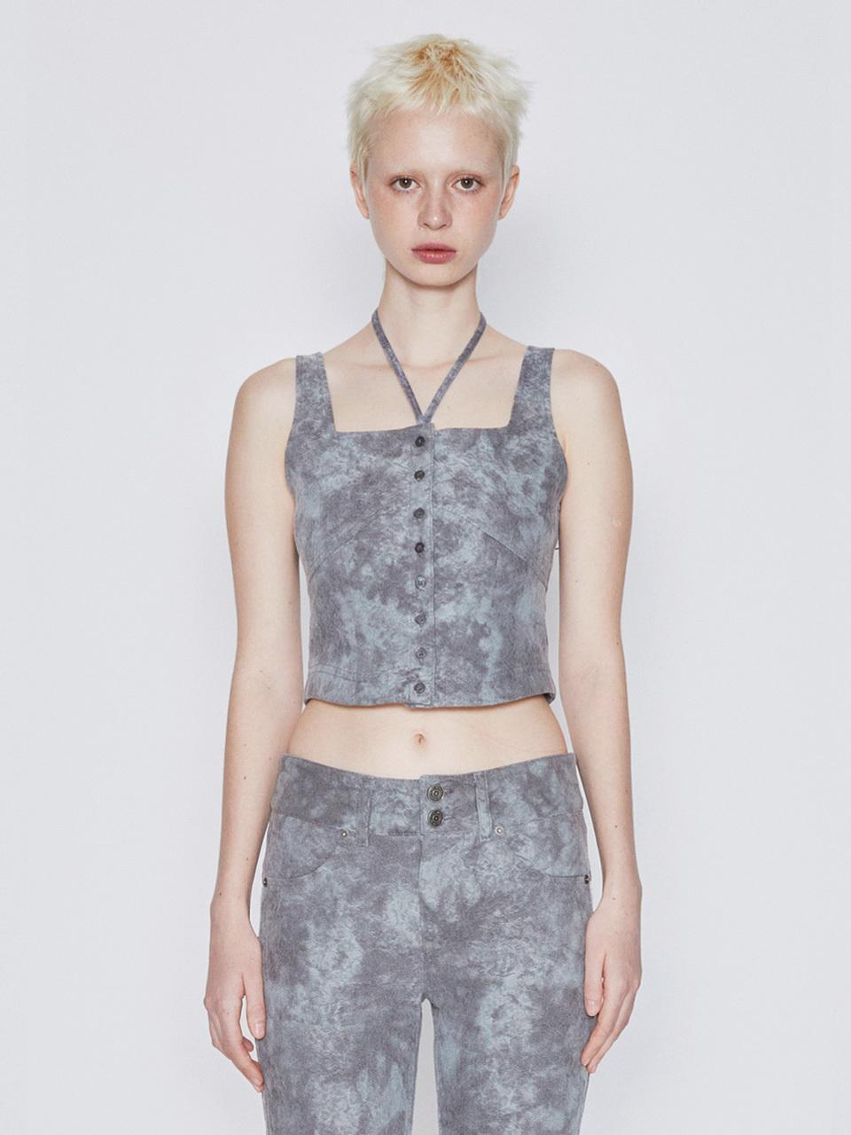 AFTERHOURS Jacquard Slim Fit String Detail Vest [Khaki-Grey]