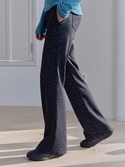 AFTERHOURS Leopard Print Boot Cut Elastic Banding Pants [Black]