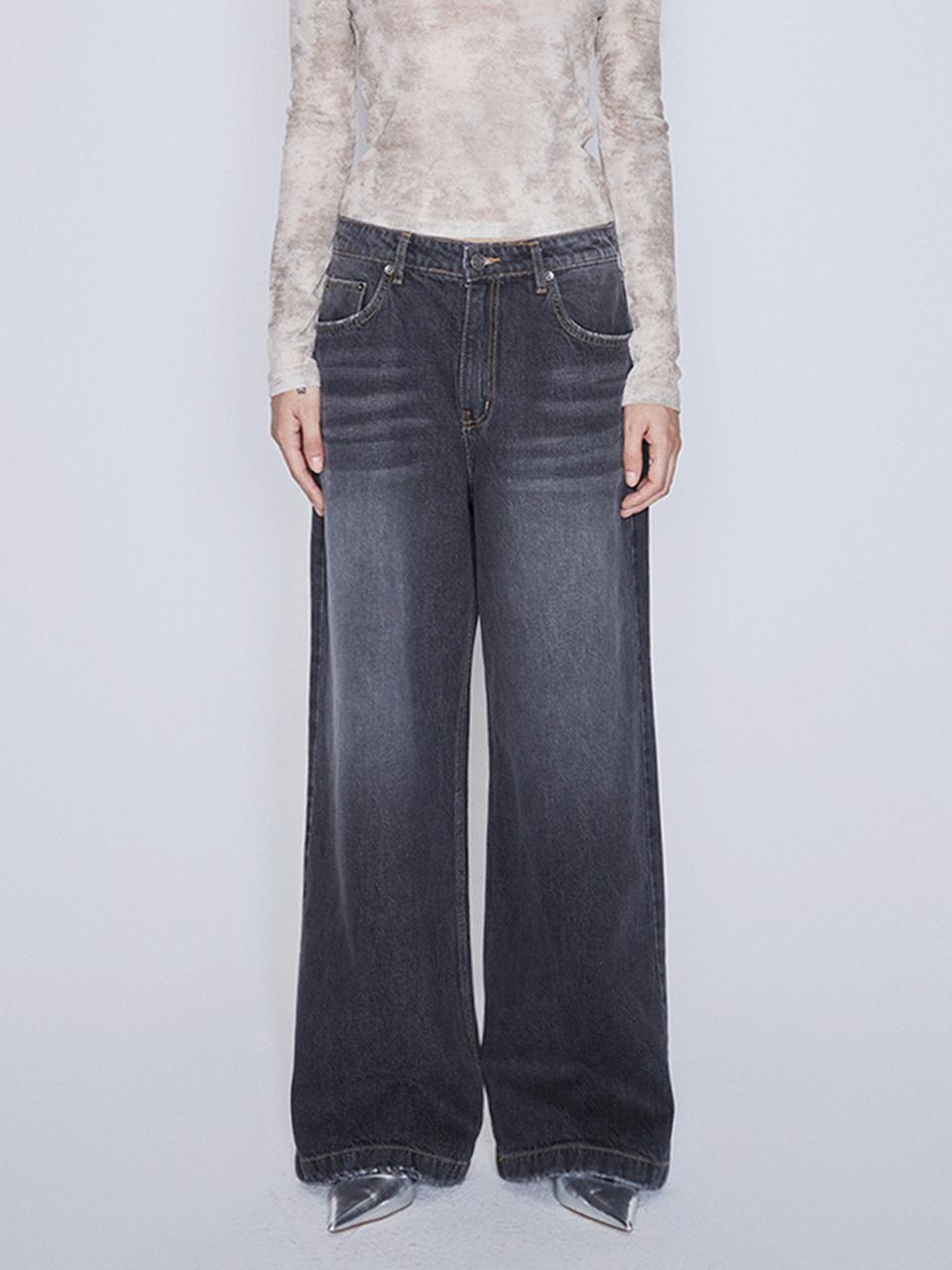 AFTERHOURS Low Rise Wide Leg Denim Pants [Black]