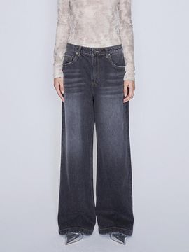 AFTERHOURS Low Rise Wide Leg Denim Pants [Black]