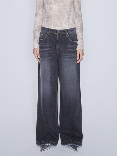 AFTERHOURS Low Rise Wide Leg Denim Pants [Black]