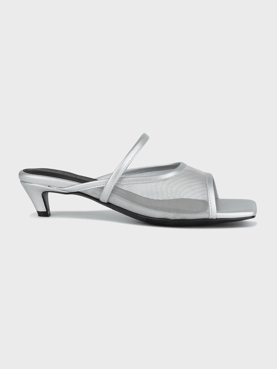 AFTERHOURS Mesh Kitten Heel Summer Mules [Silver]