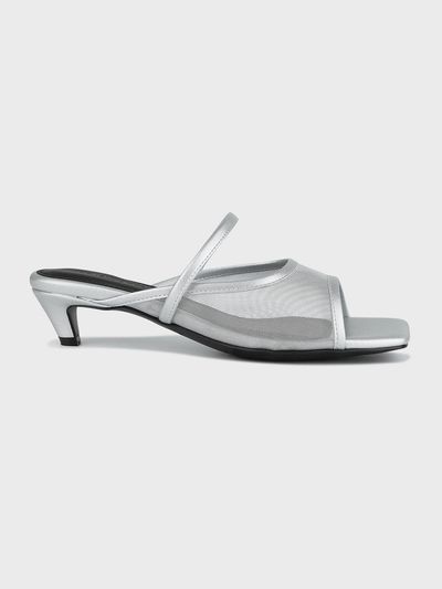 AFTERHOURS Mesh Kitten Heel Summer Mules [Silver]