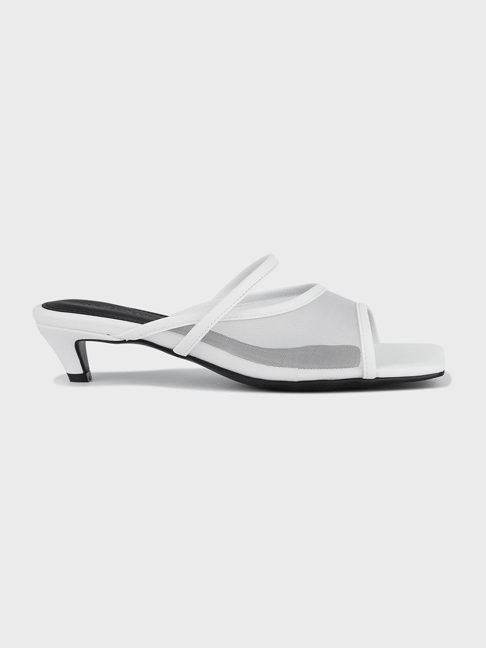 AFTERHOURS Mesh Leather Kitten Heel Mules [Beige]