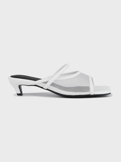 AFTERHOURS Mesh Leather Kitten Heel Mules [Beige]