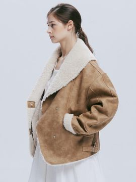 AFTERHOURS Shawl Collar Vegan Leather Fur Jacket [Beige]
