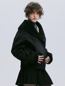 AFTERHOURS Shawl Collar Vegan Leather Fur Jacket [Black]