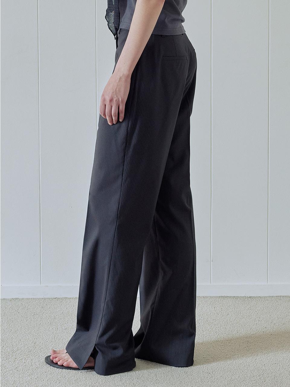 AFTERHOURS Side Slit Semi Boot Cut Stripe Trousers