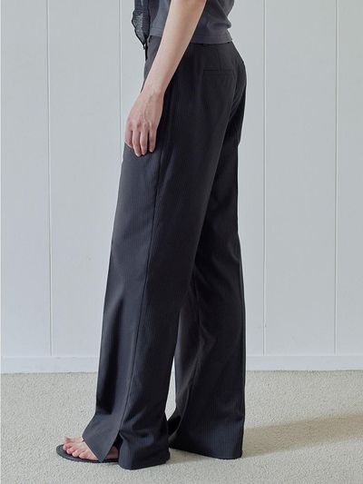 AFTERHOURS Side Slit Semi Boot Cut Stripe Trousers