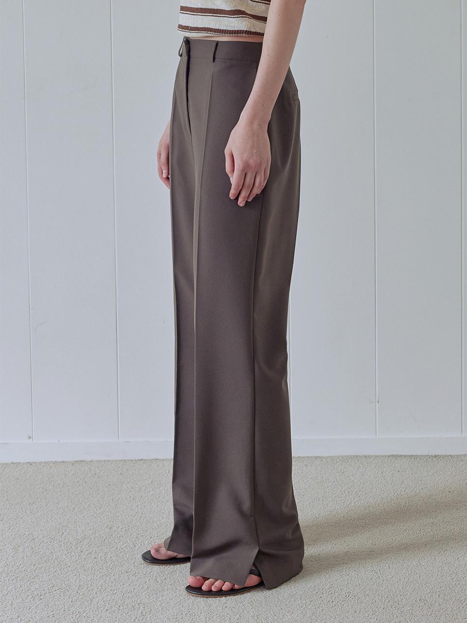 AFTERHOURS Side Slit Semi Boot Cut Trousers [Khaki-Brown]