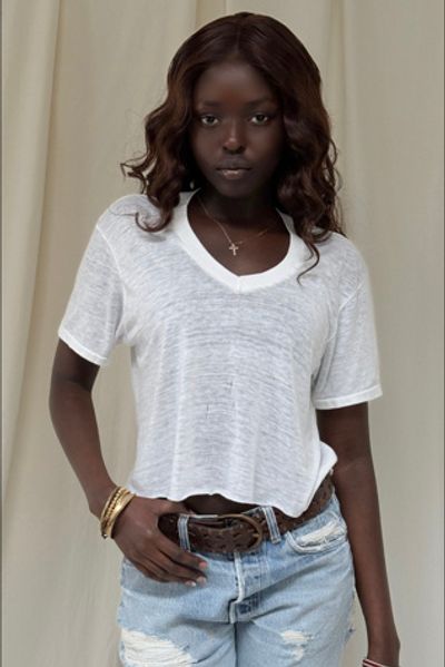 Afterlife Boutique Vintage Thin Blank White V Neck Cropped T-Shirt Selected By