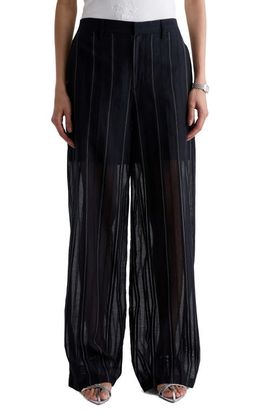 AG AG Anna Pinstripe Semisheer Wide Leg Cotton & Silk Pants