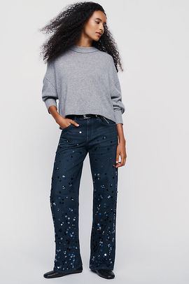 AG Jeans AG Adria Embellished Low Rise Wide Leg Jeans