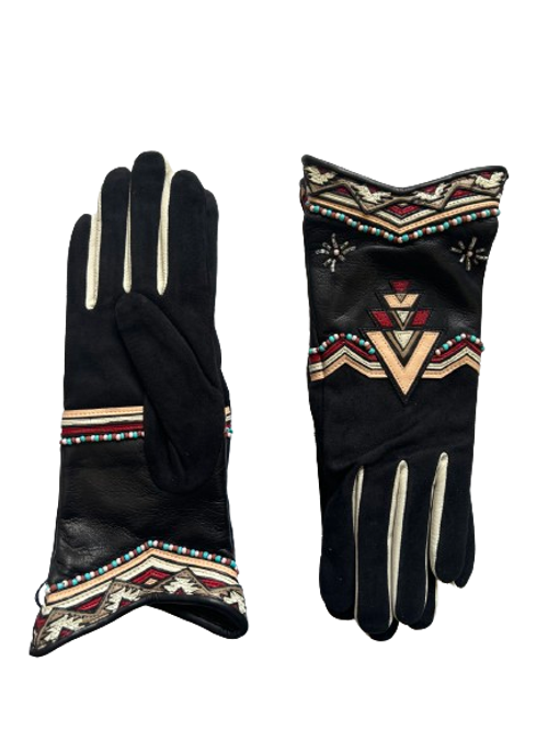 Agnelle Agnelle Catoria Leather Gloves with Beaded Southwest Motif
