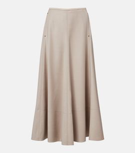 Agnona Agnona Leather-trimmed wool flannel midi skirt