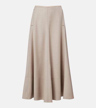 Agnona Agnona Leather-trimmed wool flannel midi skirt