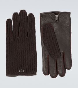 Agnona Agnona Ribbed-knit cashmere and leather gloves