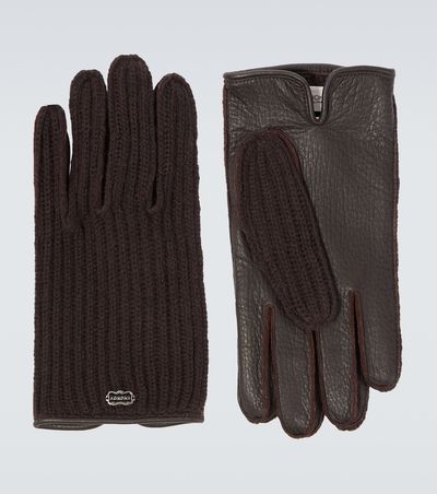 Agnona Agnona Ribbed-knit cashmere and leather gloves