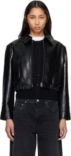 AGOLDE AGOLDE Black Nahla Cropped Recycled Leather Jacket