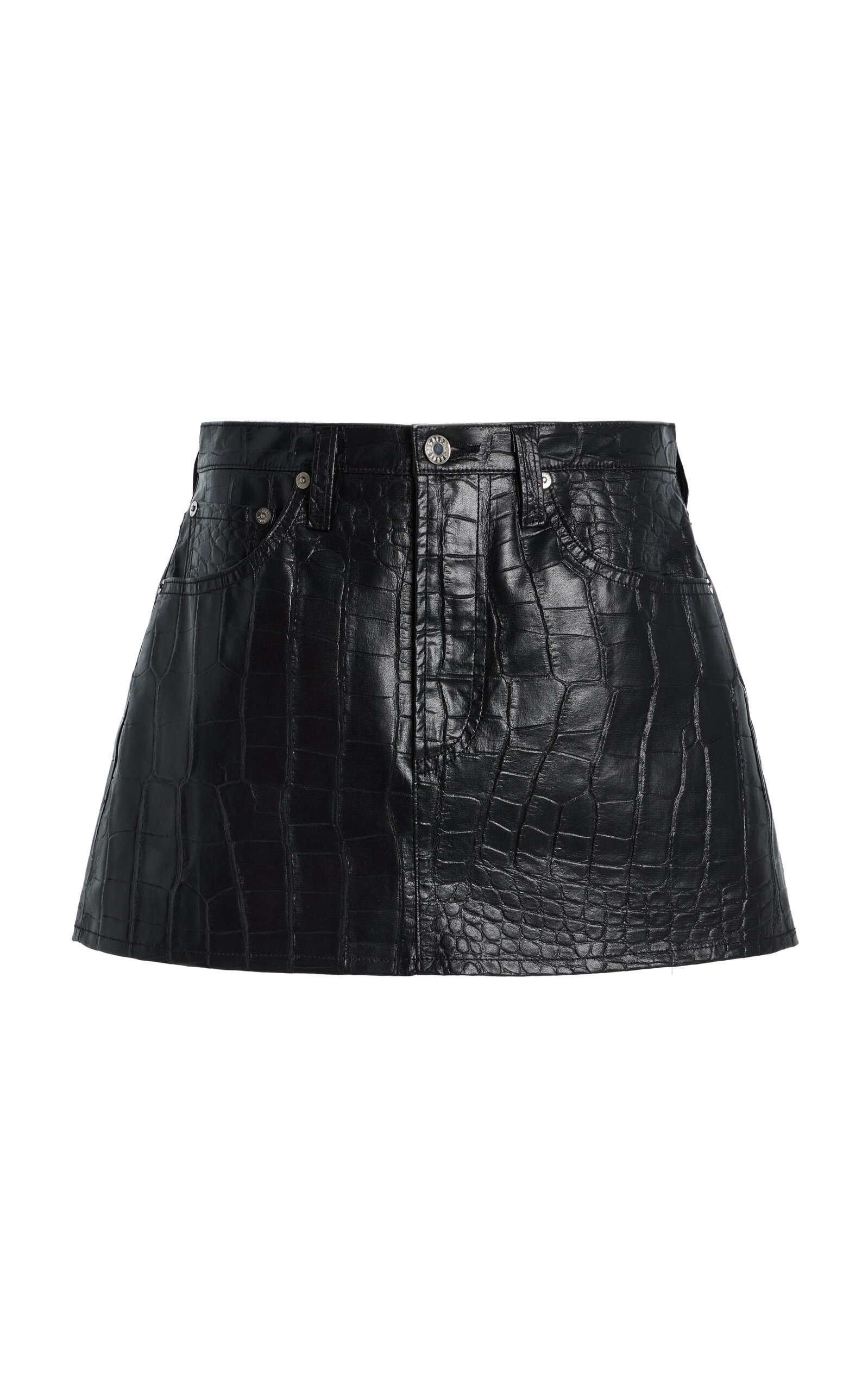 Agolde Agolde Keira CrocEffect FauxLeather Mini Skirt Black 30