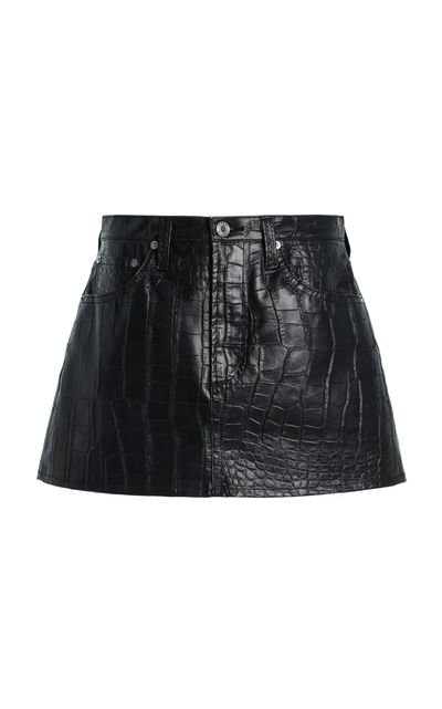 Agolde Agolde Keira CrocEffect FauxLeather Mini Skirt Black 30