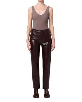 Agolde Agolde Lana Leather Blend High Rise Straight Jeans in Madera