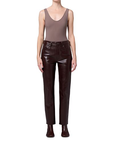 Agolde Agolde Lana Leather Blend High Rise Straight Jeans in Madera