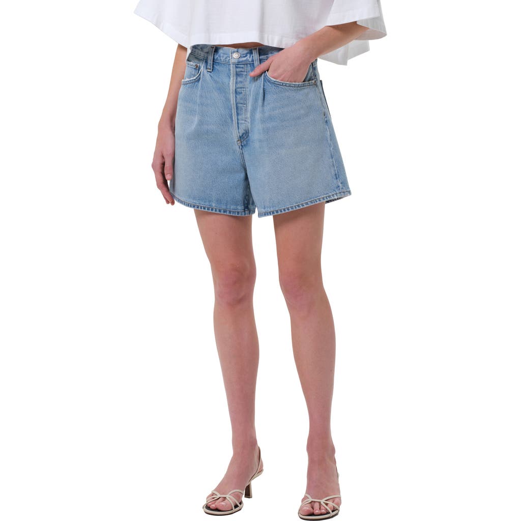 AGOLDE AGOLDE Rhoda Pleated High Waist A-Line Denim Shorts