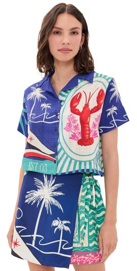 Agua Bendita Agua Bendita Prim Cropped Button Down Shirt Multicolor
