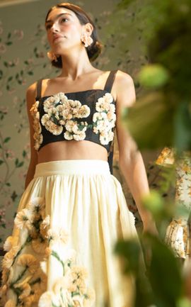Agua by Agua Bendita Agua by Agua Bendita Cacao Verso Floral Appliqué Linen Cropped Top