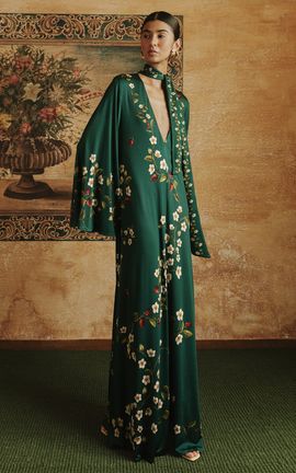 Agua by Agua Bendita Agua by Agua Bendita Flora Plunging Neckline Floral Print Maxi Dress