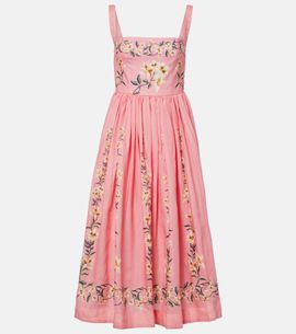 Agua by Agua Bendita Agua by Agua Bendita Mielero Promesa floral linen midi dress