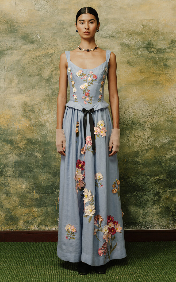 Agua by Agua Bendita Agua by Agua Bendita Renacer FloralApplique Linen Maxi Dress