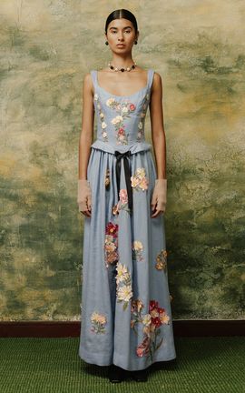 Agua by Agua Bendita Agua by Agua Bendita Renacer FloralApplique Linen Maxi Dress