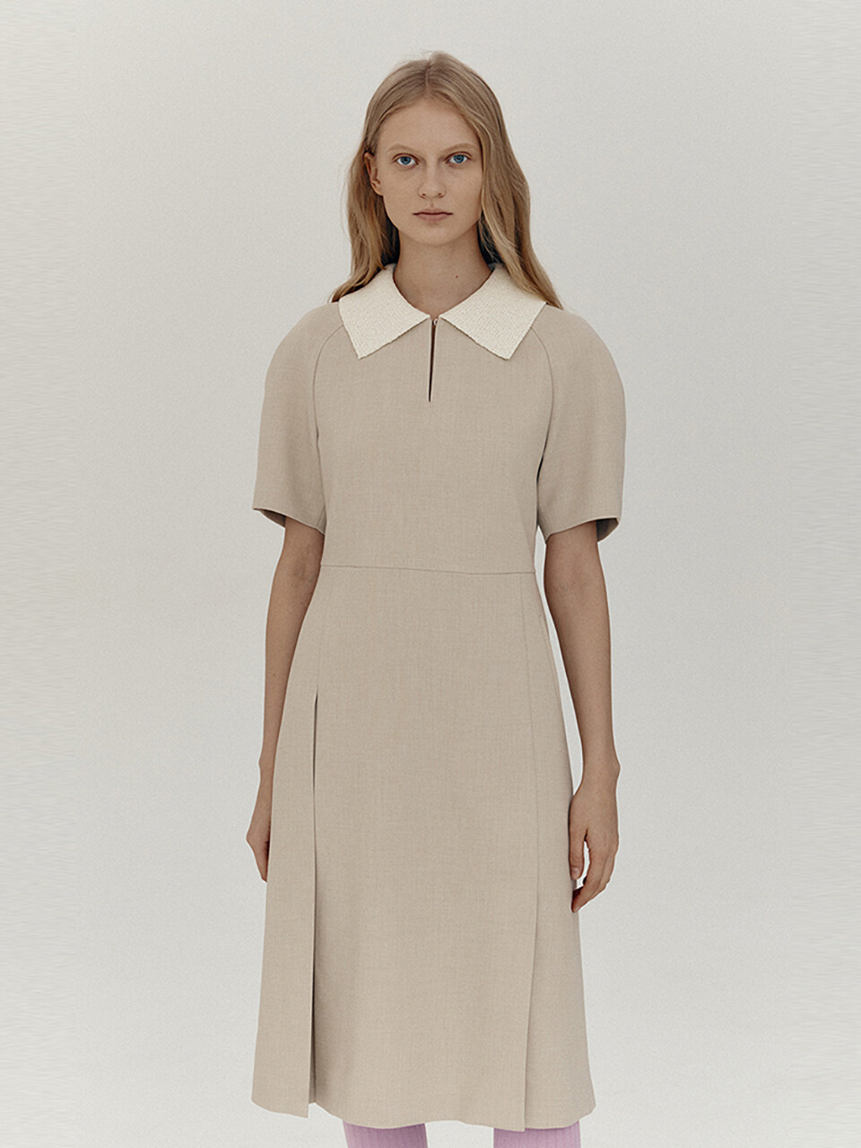 ahwe Knit Collar Volume Dress _Light Beige