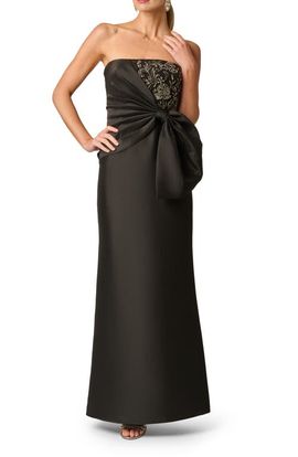 Aidan Mattox Aidan Mattox Bead & Bow Detail Strapless Mikado Gown