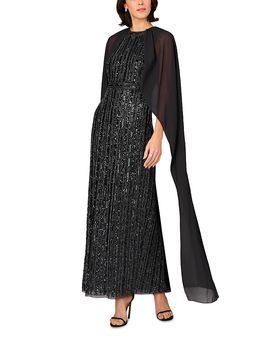 Aidan Mattox Aidan Mattox Beaded Cape Long Dress