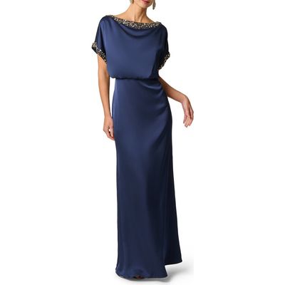 Aidan Mattox Aidan Mattox Crystal Detail Satin Crepe Blouson Gown