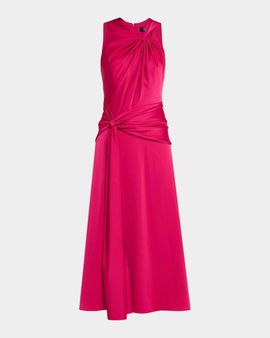 Aidan Mattox Draped Crepe Back Satin Midi Dress