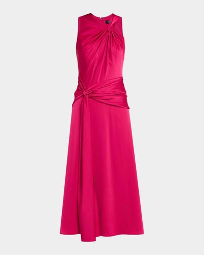 Aidan Mattox Draped Crepe Back Satin Midi Dress