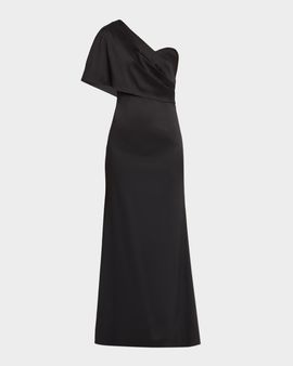 Aidan Mattox Draped One-Shoulder Stretch Mikado Gown