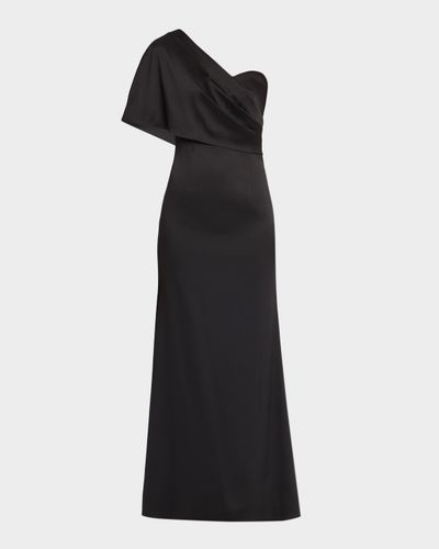 Aidan Mattox Draped One-Shoulder Stretch Mikado Gown