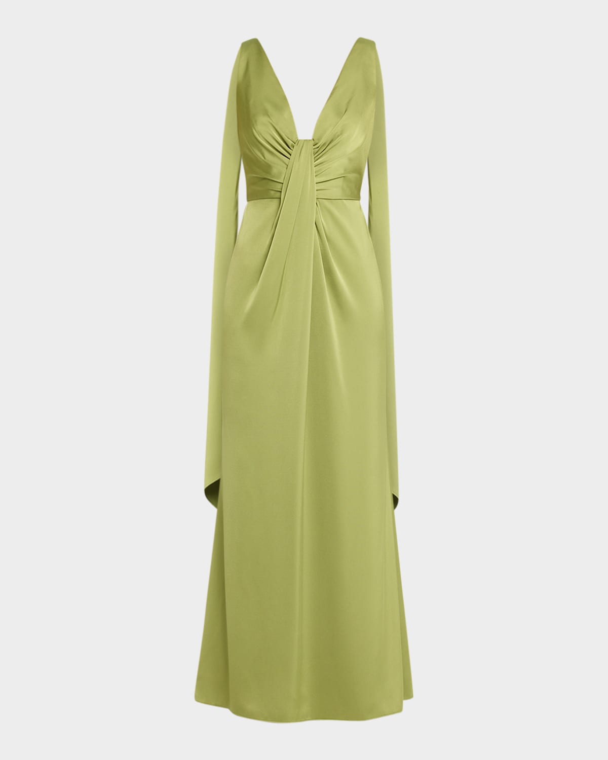 Aidan Mattox Draped Plunging Crepe Back Satin Gown