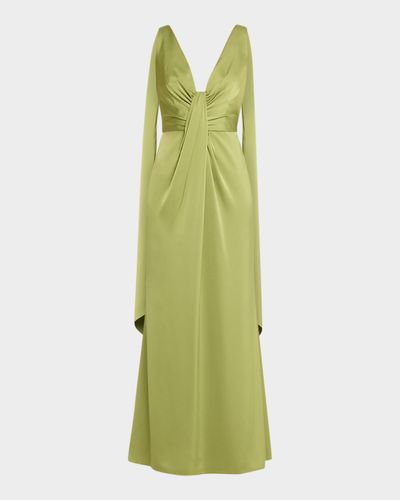 Aidan Mattox Draped Plunging Crepe Back Satin Gown